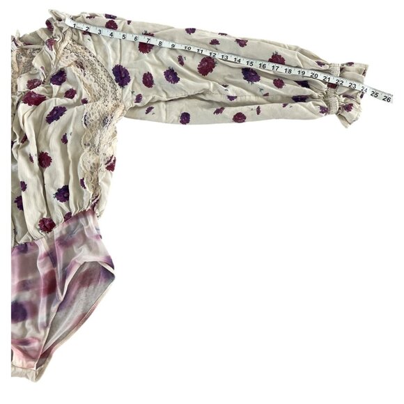 Intimately Free People Poppy Floral Printed Bodysuit Cream Lace Ivory Ruffle S - Picture 5 of 9